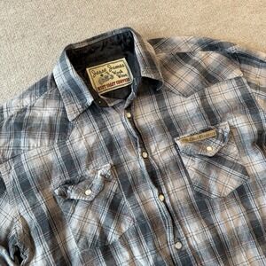 West Coast Choppers Jesse‎ James Shirt Mens Plaid Work Wear Pearl Snap